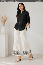 Exclusive Floral Embroidered Off-White Short Kurti & Magenta Bottom Se