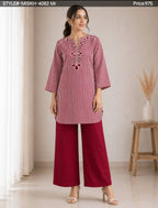Exclusive Floral Embroidered Off-White Short Kurti & Magenta Bottom Se