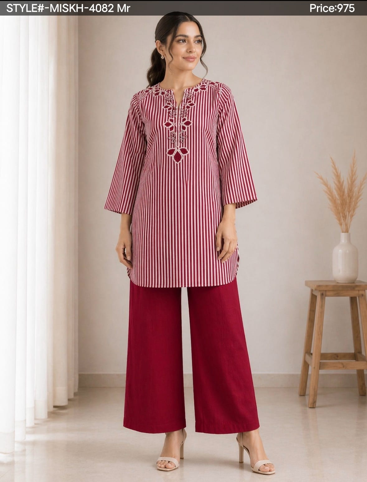 Exclusive Floral Embroidered Off-White Short Kurti & Magenta Bottom Se