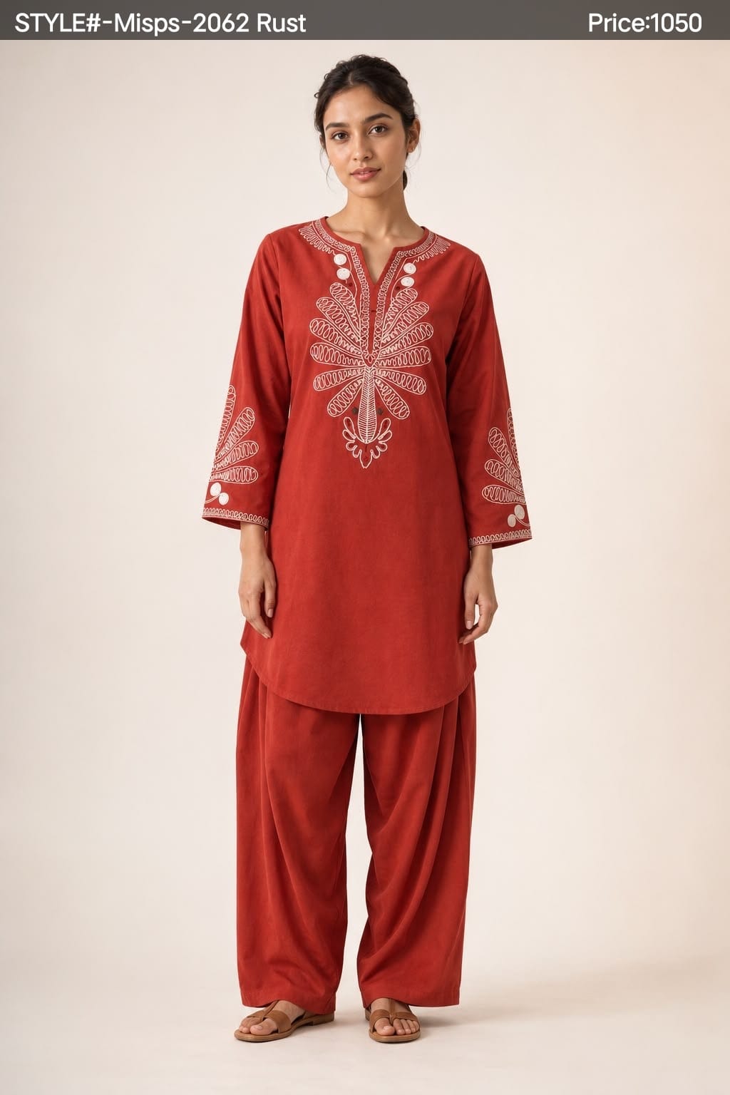 Exclusive Floral Embroidered Off-White Short Kurti & Magenta Bottom Se
