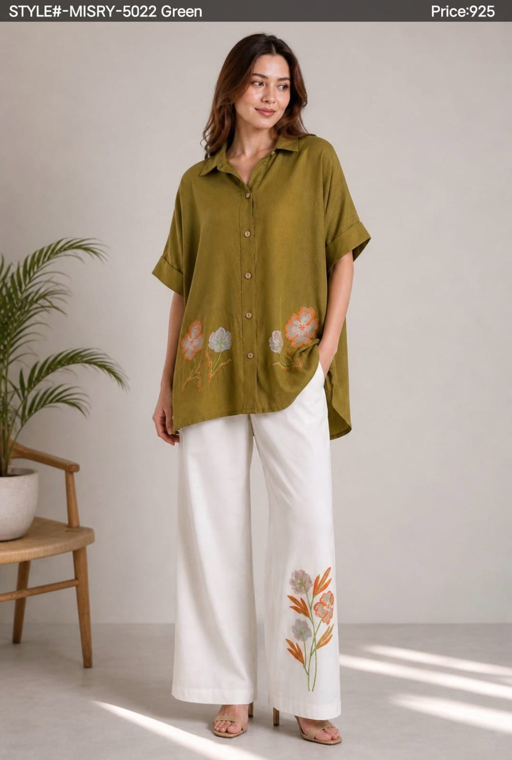 Exclusive Floral Embroidered Off-White Short Kurti & Magenta Bottom Se