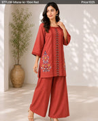 Exclusive Floral Embroidered Off-White Short Kurti & Magenta Bottom Se
