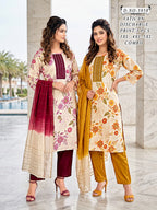 Plus Size Vatican Discharge Print 3-Piece Kurta, Broad Pant & Dupatta Set