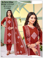 Dhabu Cotton Fine Screen Print 3-Piece Kurta, Pant & Mal Dupatta Set