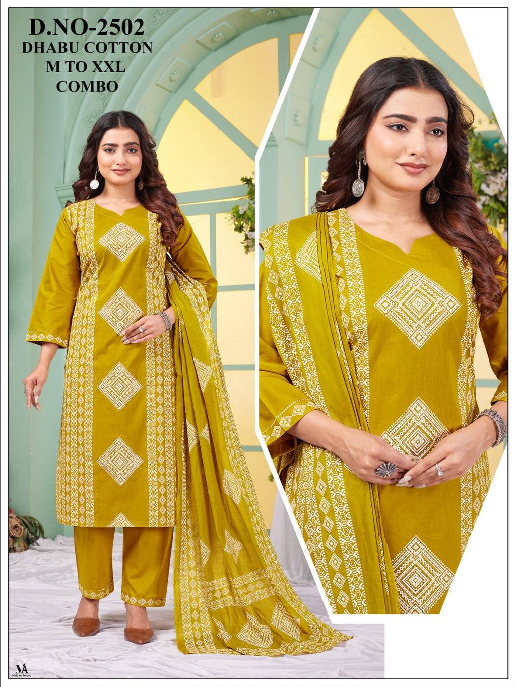 Dhabu Cotton Fine Screen Print 3-Piece Kurta, Pant & Mal Dupatta Set