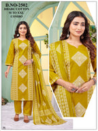 Dhabu Cotton Fine Screen Print 3-Piece Kurta, Pant & Mal Dupatta Set