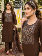 Ankita-4 Dhabbu Cotton Ajrak Print Yoke Kurti, Plazo & Mal Cotton Dupatta Set with 2 Side Pockets