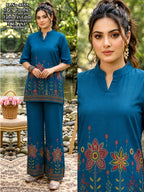 Flex Cotton Mill Print Daman Short Top & Wide-Leg Plazo 2-Piece Co-Ord Set
