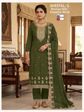 Sheetal/1 Premium Roman Silk Olive Green Embroidered Kurti Set with Designer Dupatta