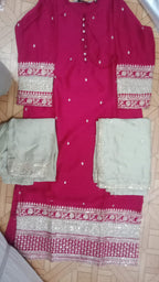 Elegant Off-White & Maroon Embroidered Kurti Set with Sequined Work