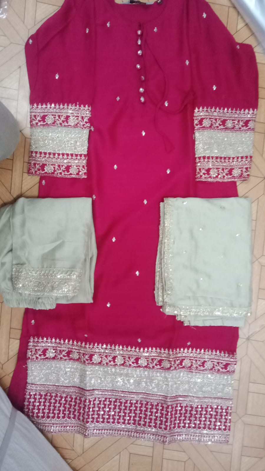 Elegant Off-White & Maroon Embroidered Kurti Set with Sequined Work
