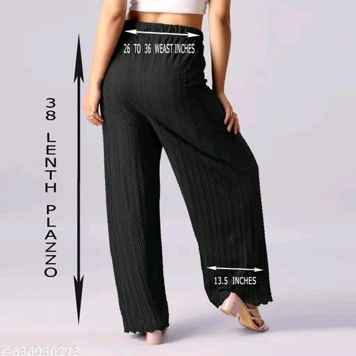 Trendy Ribbed Cotton Flared Plazo Pants with Drawstring Waist