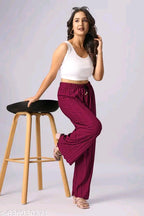Trendy Ribbed Cotton Flared Plazo Pants with Drawstring Waist