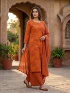 Premium Dhabu Cotton Printed Kurti, Plazo & Dupatta 3Pc Set