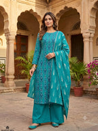 Premium Dhabu Cotton Printed Kurti, Plazo & Dupatta 3Pc Set
