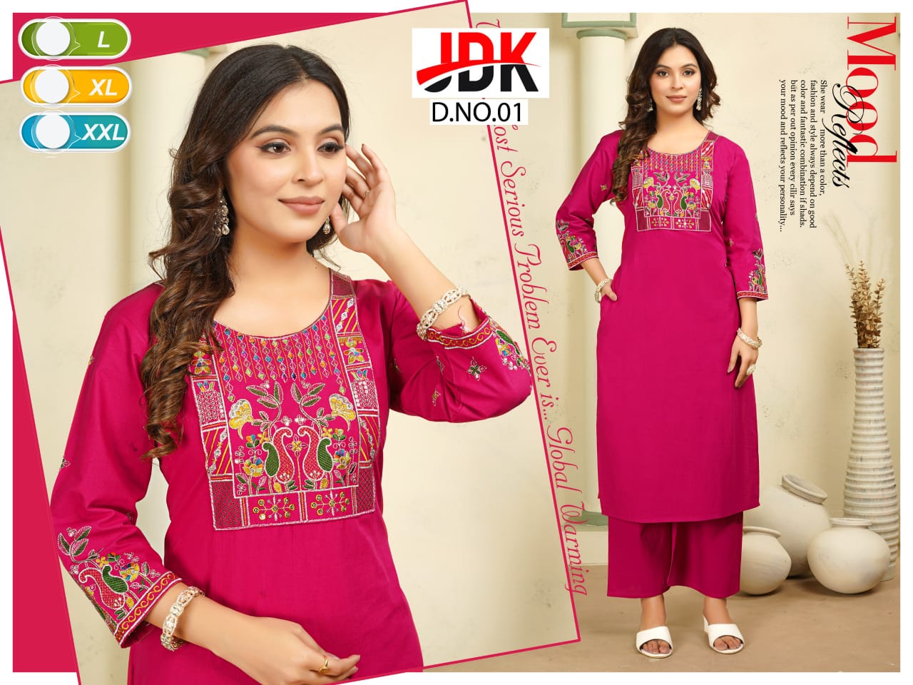 Premium Dhabu Cotton Fine Embroidered Kurti & Plazo 2pc Set with Pocket