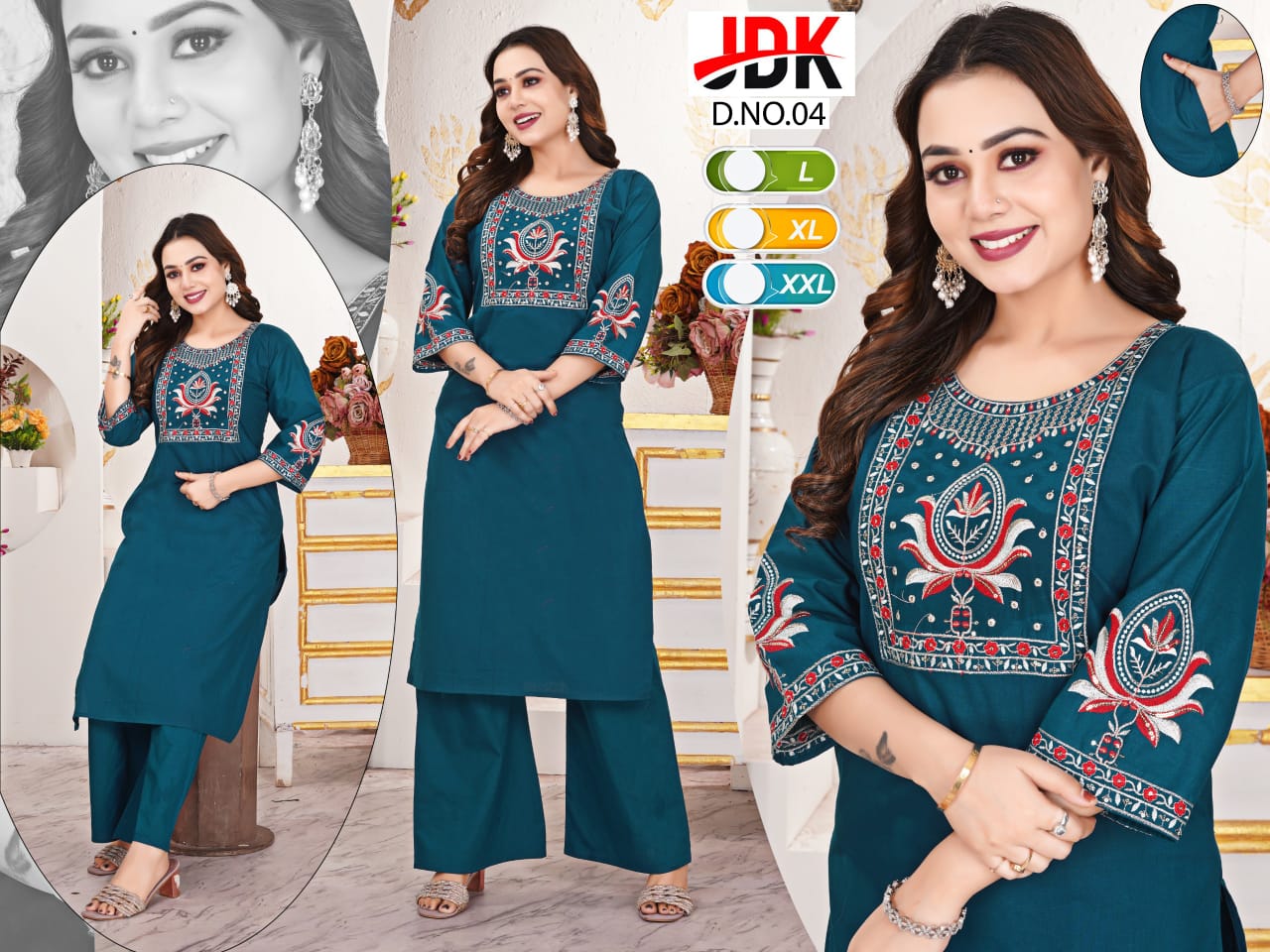 Premium Dhabu Cotton Fine Embroidered Kurti & Plazo 2pc Set with Pocket