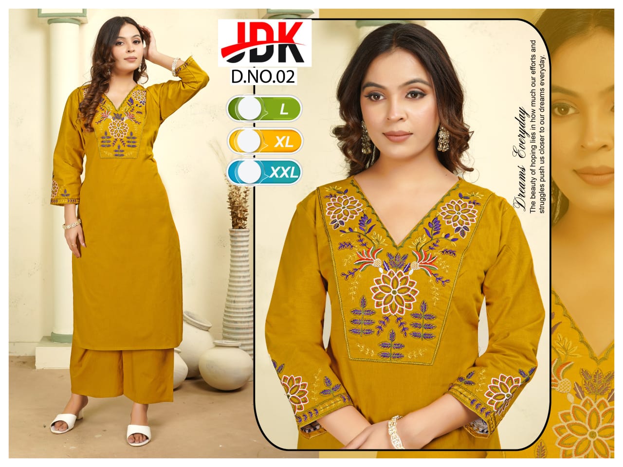 Premium Dhabu Cotton Fine Embroidered Kurti & Plazo 2pc Set with Pocket