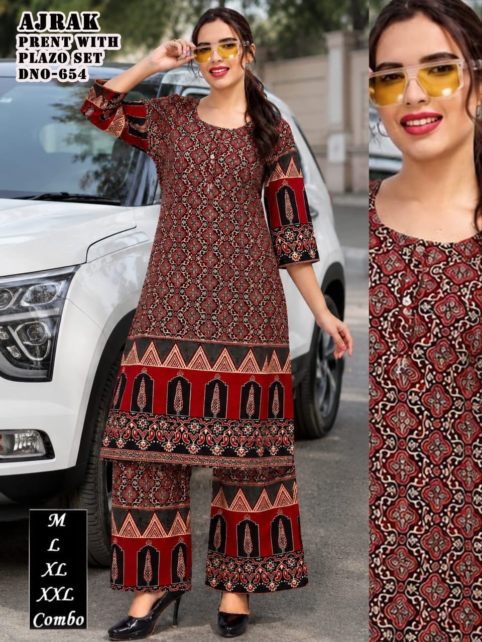 Traditional Ajrak Print Pure Cotton Kurti & Plazo Co-Ord Set