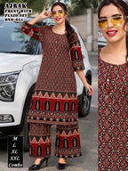 Traditional Ajrak Print Pure Cotton Kurti & Plazo Co-Ord Set