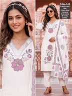 Elegant Off-White Cotton Kurti Set with Computer Embroidery & Dupatta