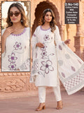 Elegant Off-White Cotton Kurti Set with Computer Embroidery & Dupatta