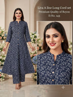 Stylish Premium Rayon A-Line Long Co-ord Set with Gold Foil Print