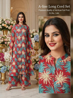 Stylish Premium Rayon A-Line Long Co-ord Set with Gold Foil Print