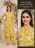 Stylish Premium Rayon A-Line Long Co-ord Set with Gold Foil Print