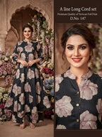 Stylish Premium Rayon A-Line Long Co-ord Set with Gold Foil Print