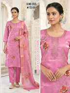 Elegant Glass Roman Silk Suit with Patch Work & Delicate Handwork