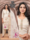 Elegant Glass Roman Silk Suit with Patch Work & Delicate Handwork
