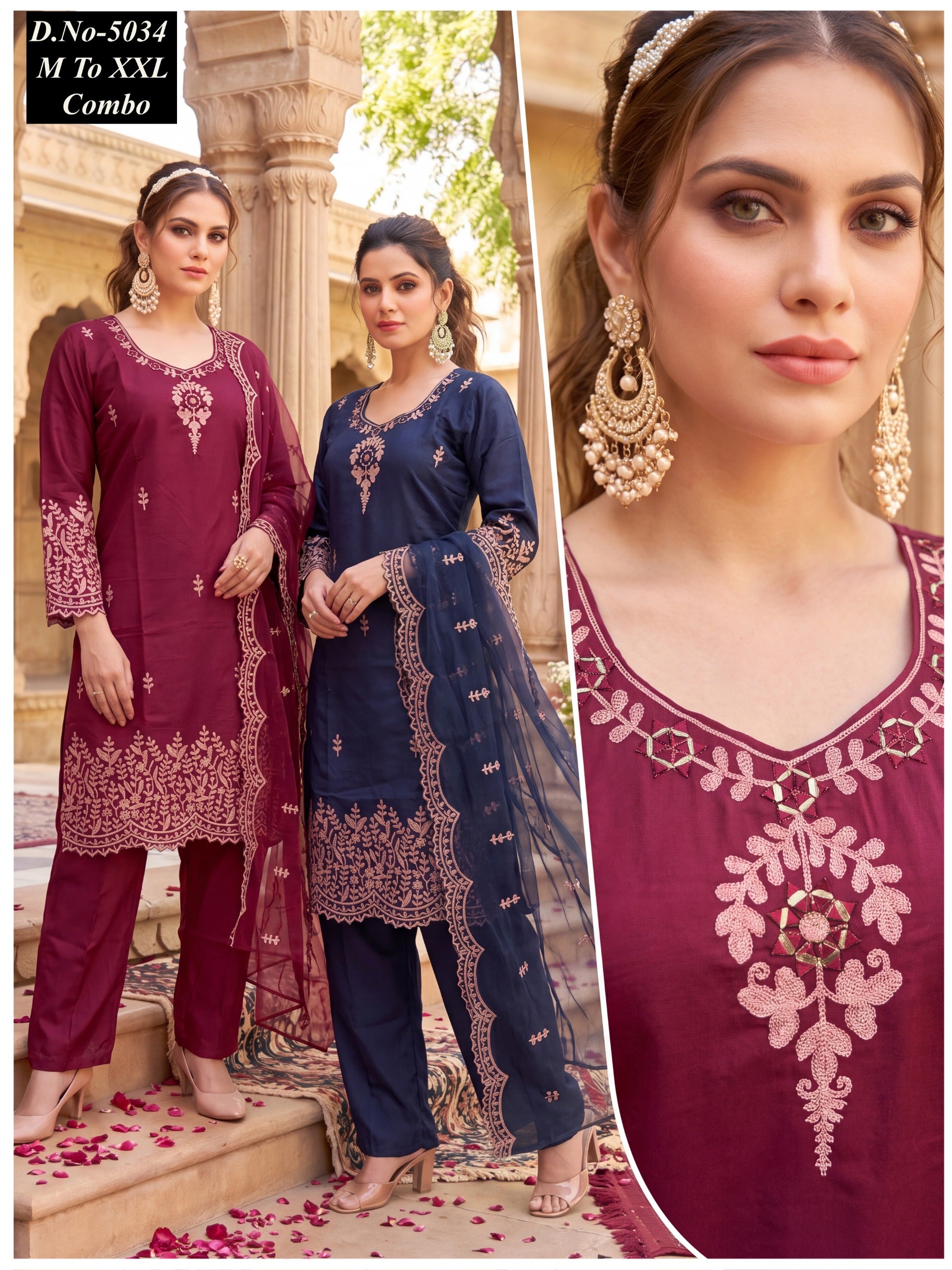 Graceful Roman Silk Embroidered Suit Combo with Beads Work