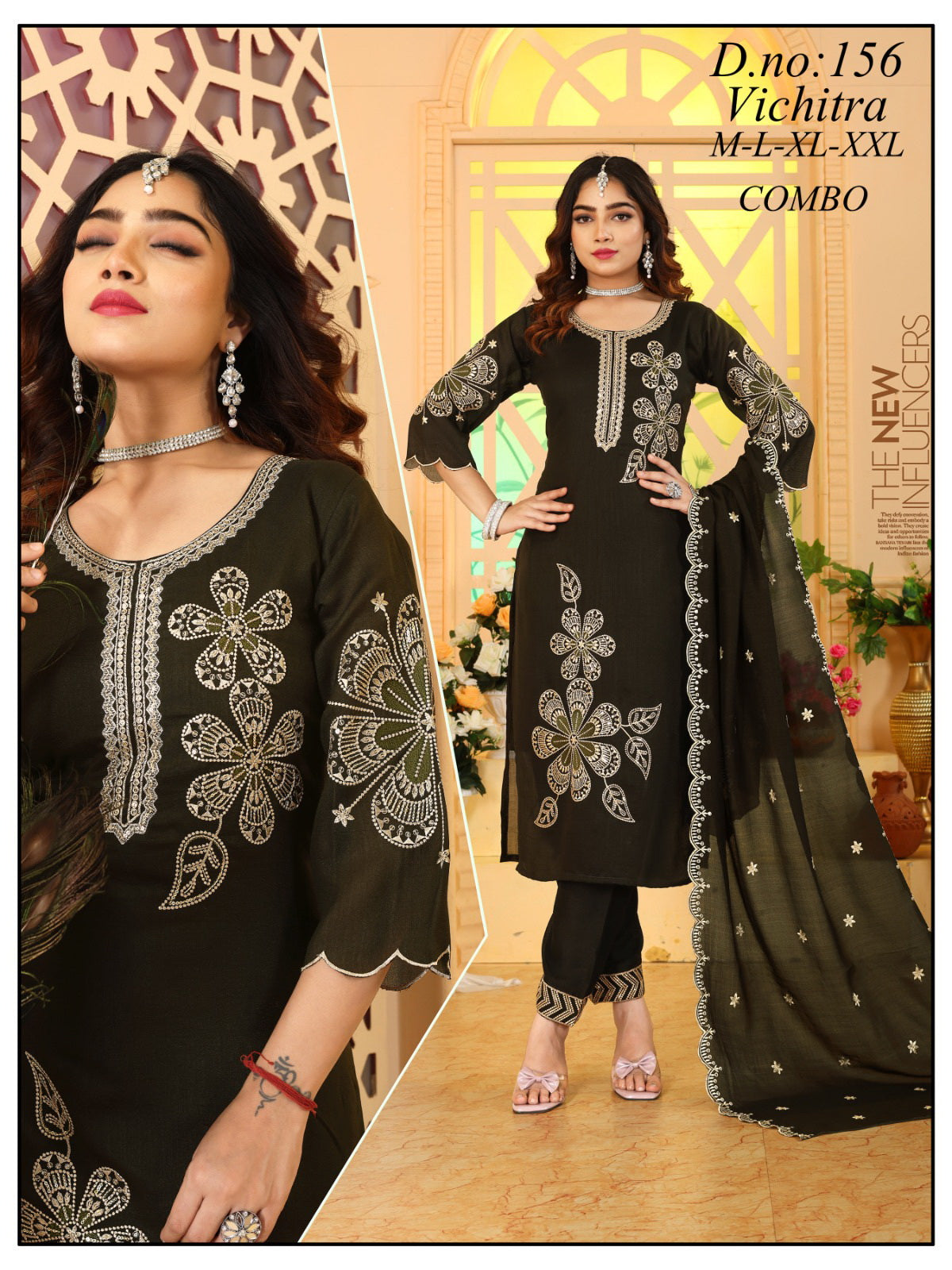 Vichitra Silk Embroidered Suit Set with Cutwork Dupatta '