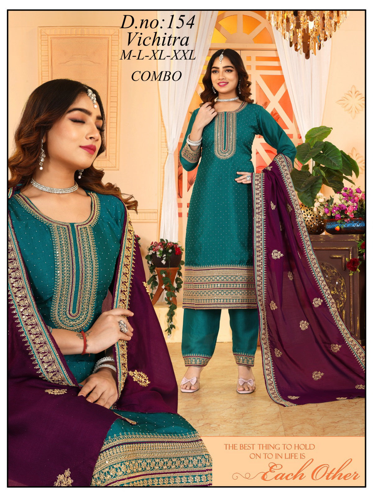 Exquisite Vichitra Silk Embroidered Suit Set with Rich Heavy Border Dupatta