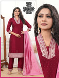 Stunning Vichitra Silk V-Neck Suit Set with Panel & Siroski Work