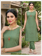 Stylish Dabu Cotton Sleeveless 2Pc Co-Ord Set with Peacock Embroidery