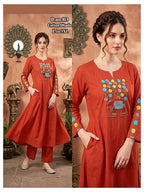 Chic Dhabu Cotton A-Line Kurta & Palazzo 2Pc Set with Yoke & Sleeve Handwork