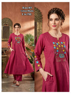 Chic Dhabu Cotton A-Line Kurta & Palazzo 2Pc Set with Yoke & Sleeve Handwork