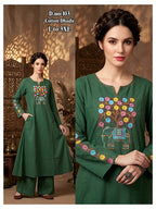 Chic Dhabu Cotton A-Line Kurta & Palazzo 2Pc Set with Yoke & Sleeve Handwork