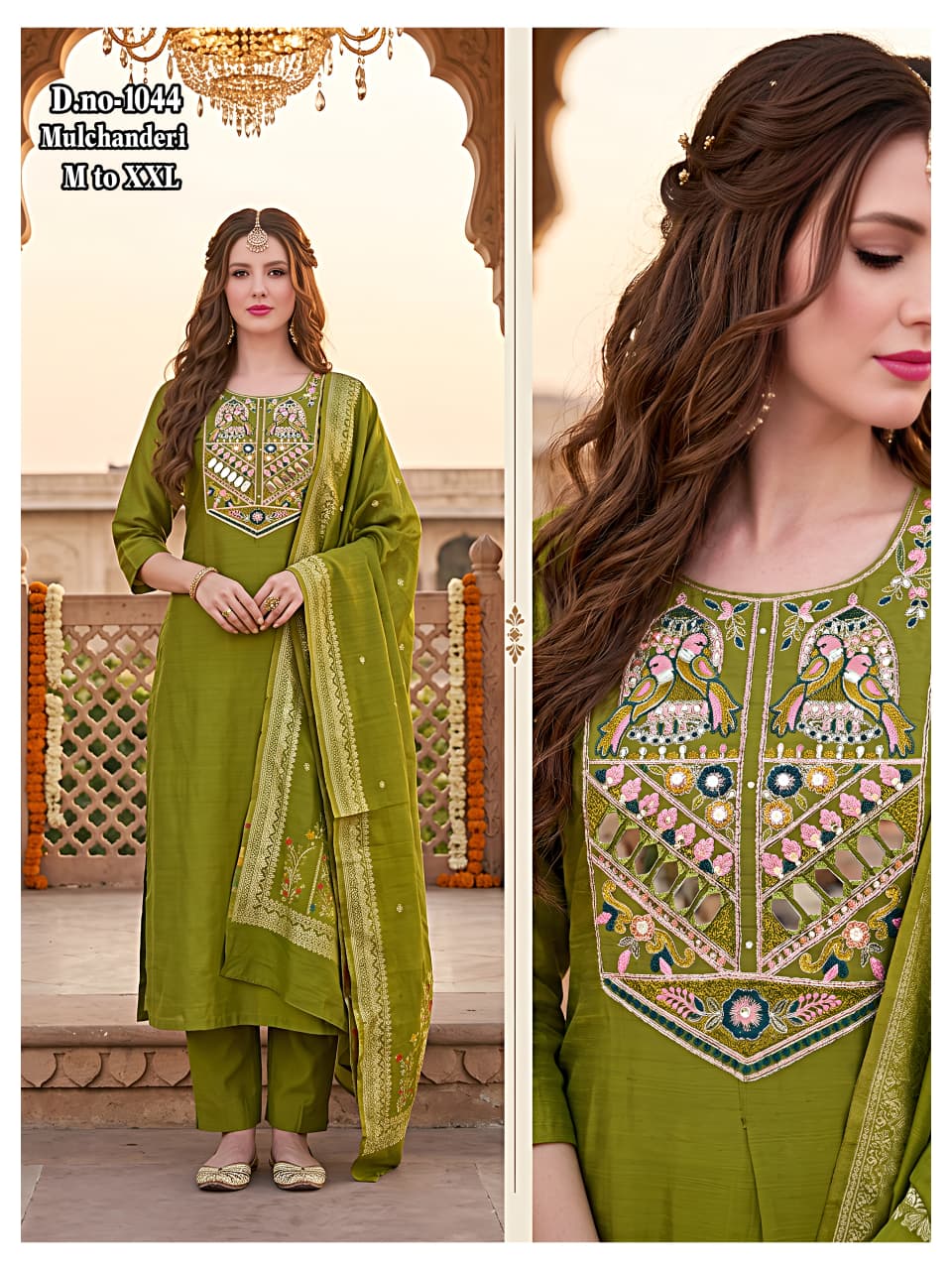 Boutique Taste Mulchanderi Suit Set with Banarsi Multicolor Embroidered Dupatta
