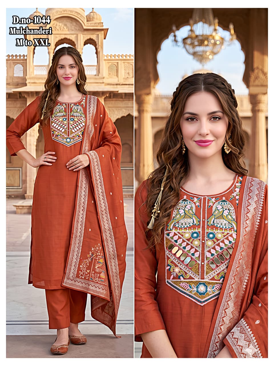 Boutique Taste Mulchanderi Suit Set with Banarsi Multicolor Embroidered Dupatta