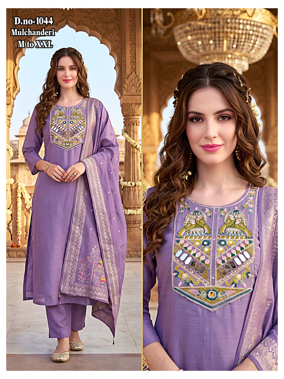 Boutique Taste Mulchanderi Suit Set with Banarsi Multicolor Embroidered Dupatta