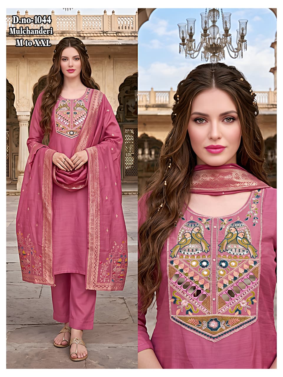 Boutique Taste Mulchanderi Suit Set with Banarsi Multicolor Embroidered Dupatta