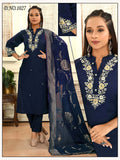 Royal Navy Blue Embroidered Suit Set with Cotton Lining & Banarasi Dupatta