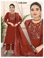 Gorgeous Heavy Roman Silk Suit Set with Mirror Work & Woven Dupatta