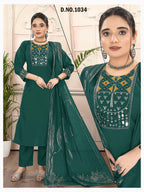 Gorgeous Heavy Roman Silk Suit Set with Mirror Work & Woven Dupatta