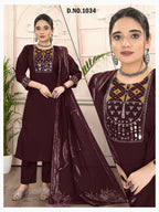 Gorgeous Heavy Roman Silk Suit Set with Mirror Work & Woven Dupatta