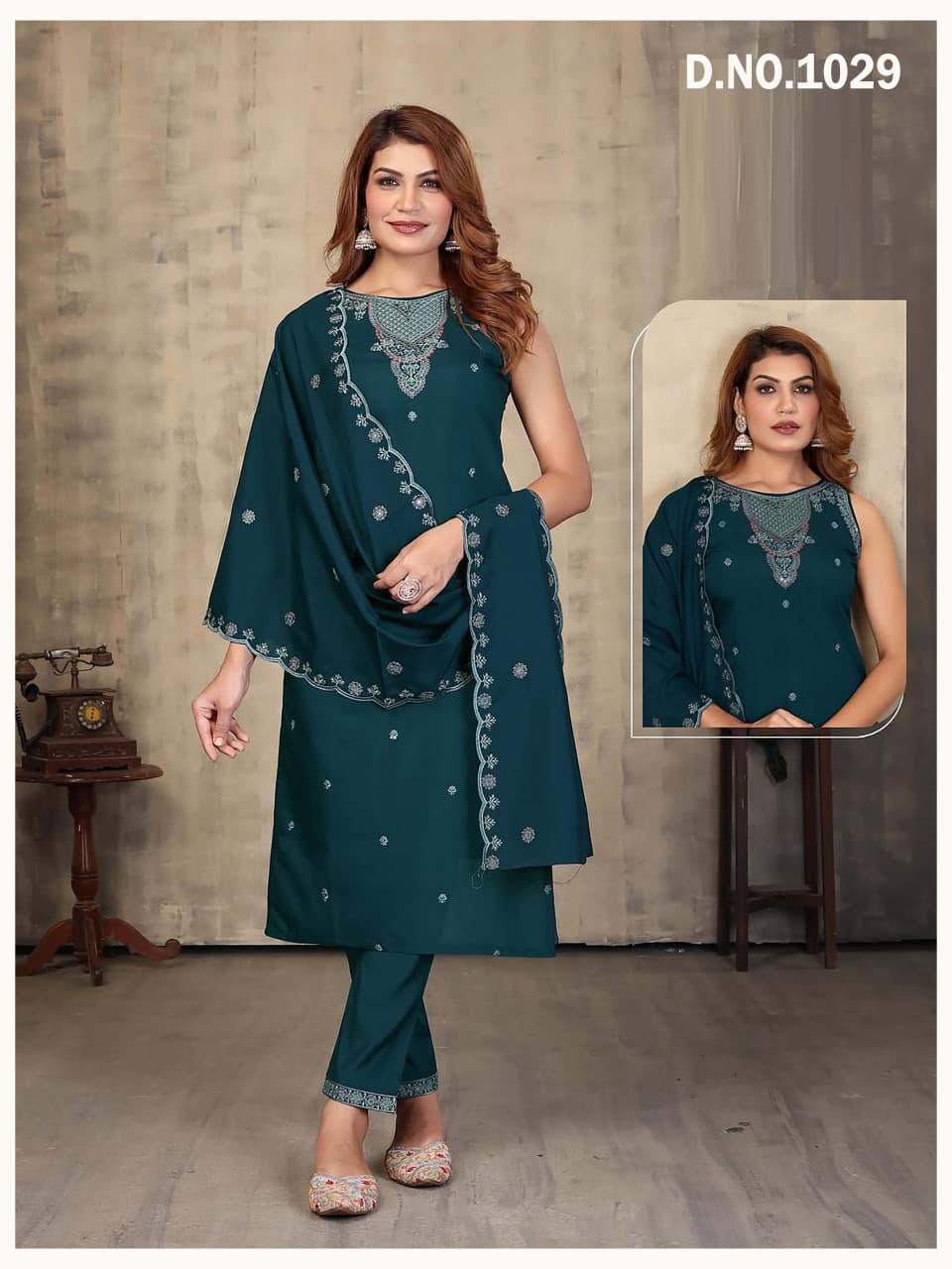 Elegant Rembo Silk Suit Set with Cutwork Embroidered Dupatta