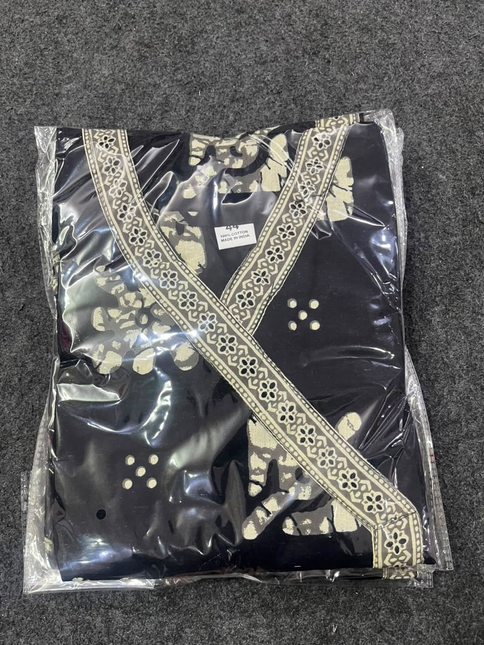 Stylish Black & White Floral Cotton Angrakha Short Kurti / Tunic